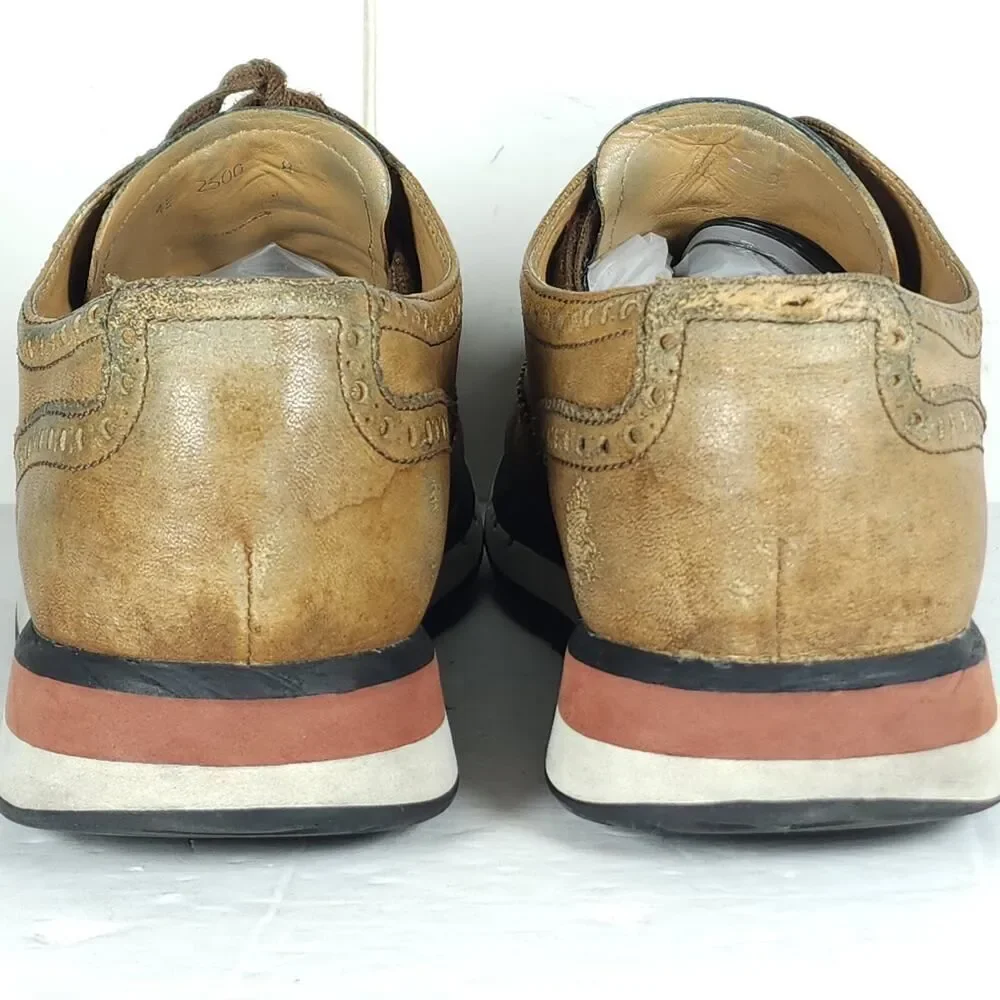 PRADA Men's US 8/4E Tan Leather Wingtip Lace Up Lug Sole Derby Brogue Shoes